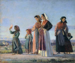 Návrat ze mše, kolem roku 1865, Cristiano Banti (1824-1904), olej na plátně, 38x46 cm