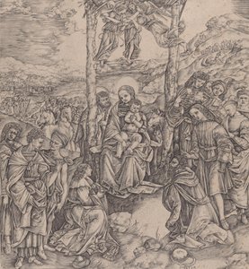 Klanění tří králů, 1500-10. od Cristofano di Michele Martini