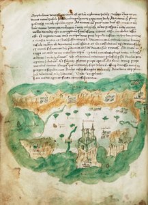 Mapa Zakinthosu, asi 1420 (pergamen)