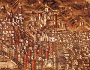 Pohled na Janov a jeho hrad (detail) 1597 (olej na plátně) od Cristoforo de Grassi