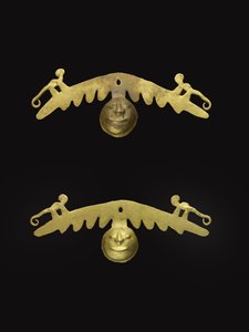 Pár ušních ozdob, 600-1600 AD (zlato) od Culture Nariño