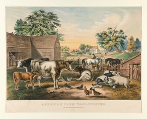 Americký farmářský dvůr - večer od Currier and Ives