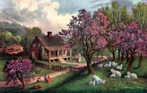 Americká usedlost na jaře 1869 od Currier and Ives
