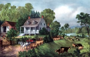 Americká usedlost v létě, 1868 od Currier and Ives