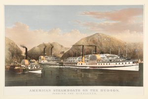 Americké parníky na Hudsonu od Currier and Ives