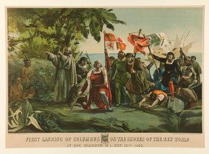 První přistání Kolumba na pobřeží Nového světa od Currier and Ives