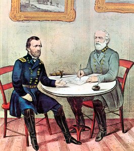 Setkání generálů Grant odešel a Lee, Americká občanská válka, 1865 od Currier and Ives