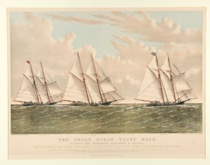 Velký oceánský jachtařský závod mezi Henrietta, Fleetwing a Vesta od Currier and Ives