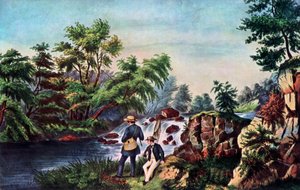 Trout Stream, 1852. od Currier and Ives