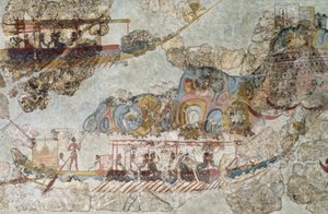 Flotila lodí, freska z Thery, Jižní Kykladské ostrovy, Řecko Kykladská civilizace, 3.-2. tisíciletí př.n.l.
