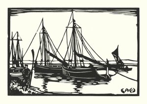 Rybářské lodě a bárky: Leigh Bawleys (dřevoryt) od Cyril A. Wilkinson