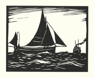 Rybářské lodě a bárky: Plymouth Hooker (dřevoryt)