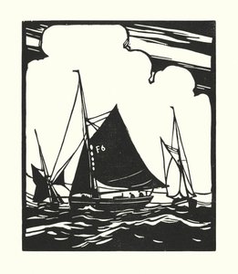 Rybářské lodě a bárky: Whitstable Oyster Boat (dřevoryt) od Cyril A. Wilkinson