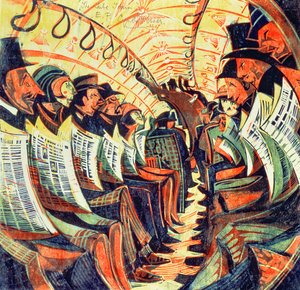 The Tube Train, cca 1934 (linoryt)