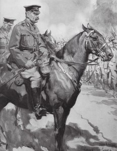 Lord Kitchener kontroluje část "Kitchenerovy armády" (litografie) od Cyrus (after) Cuneo