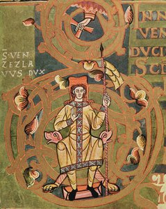 Paní XIV A 13-1 Svatý Václav (907-929) z Vyšehradského kodexu, kolem 1085 od Czech School