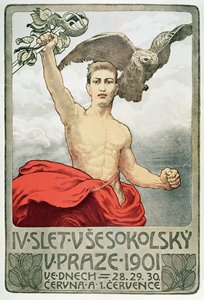 Plakát inzerující 4. sněm Sokolů v Praze v roce 1901