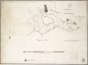 Plán přístavu u Singapuru od kapitána D.l. Rosse, FRS Marine Surveyor General od D. I. Ross