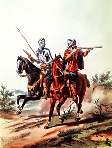 Francouzská kavalérie vyzbrojená pistolemi se zámkem na kola (barva litho) od D. de (after) Noirmort