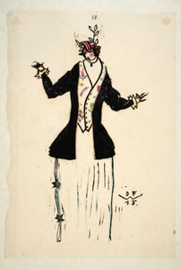 Návrh saka a vesty, deska 2, kniha 4, ilustrace z "Wiener Werkstatte Mode 191415", vyd. Eduard Kosmack, Vídeň, 1914-1915 (ručně kolorovaný linoryt).