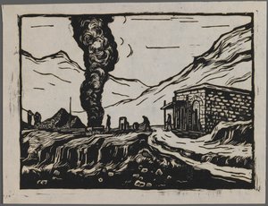 Rafinérie oceli, kolem roku 1945 (dřevořez) od Dah Ma