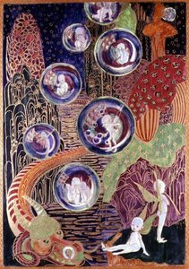 Lesklé plaketa Wedgwood Fairyland, kolem roku 1917 (kostní porcelán) od Daisy Makeig Jones