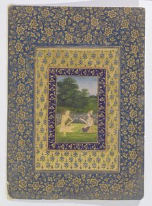 Layla Reading Majnunovi, který sedí pod stromem u lotosového bazénu, Dillí, kolem 1720-40 od Dal Chand