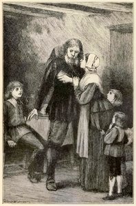 Christian se svěřuje své ženě z filmu The Pilgrims Progress From This World, To That Who Is To Come John Bunyan (1628-1688) ilustrace Thomas Dalziel (1823-1906) Christian s těžkým břemenem od Dalziel Brothers