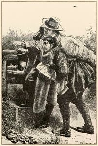 Evangelista ukazuje cestu od The Pilgrims Progres from This World, To That Who Is To Come John Bunyan (1628-1688) ilustrace Thomas Dalziel (1823-1906) Evangelista zobrazující Christian the wa