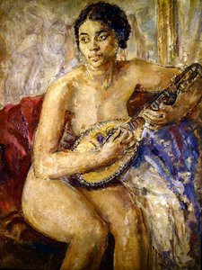Model a mandolína (olej na plátně)
