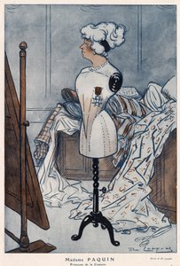 Madame Jeanne Paquin (1869-1936), francouzská couturiere, reprezentovaná křížem Čestné legie, který právě získala - ilustrace Daniel De Losques (Henri Casimir Paul Thouroude dit) (1880-1915) ve „“Fantasio““ z roku 1913