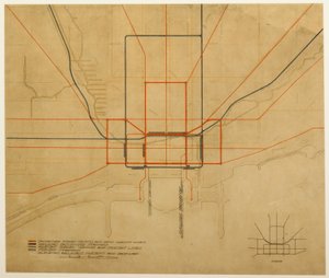Deska 75 z Plánu Chicaga, 1909: Chicago. Schéma města, zobrazující kompletní systém...