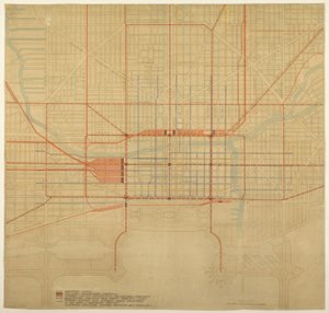 Deska 80 z The Plan of Chicago, 1909: Chicago. Schéma centra města s navrhovaným...