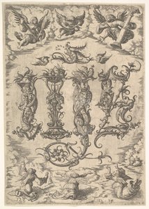 Monogram IHS obklopený šesti anděly, ca. 1485-1536.