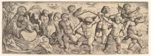 Panna a dítě s anděly tančícími v krajině, 30. léta 16. století. od Daniel Hopfer