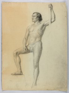 Kresba, Mužský akt s jednou nohou na schodech, 1858 od Daniel Huntington