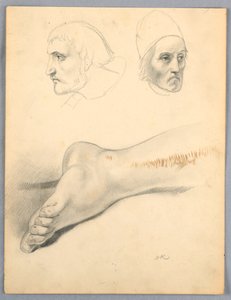 Kresba, pravá noha a dvě hlavy S, 1852 od Daniel Huntington