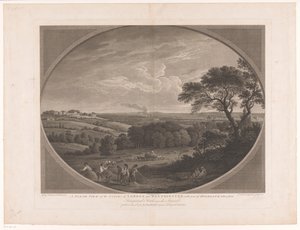 Gezicht op London, Gezien vanaf Hampstead Heath Severní pohled na města Londýna a Westminsteru, s částí Highgate převzatou z Hampstead Heath, poblíž Španělů (název na objektu) od Daniel Lerpinière