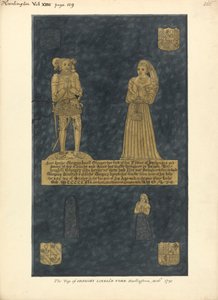 Mosazný talíř pro Gregoryho Lovella a jeho manželku Anne, dceru Davida Bellinghama, Harlington Church od Daniel Lysons