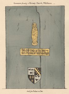 Mosazný štítek pro Johna Skevingtona z Hornsey Church od Daniel Lysons