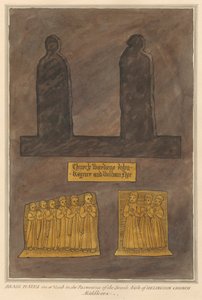 Mosazné desky na neidentifikované hrobce na chodníku jižní uličky z Hillingdonského kostela od Daniel Lysons