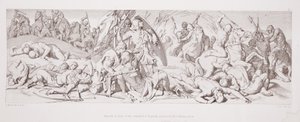 Harold, před Standard of England, je probodnut padajícím šípem, z „Příběhu normanského dobytí“, vyrytý L. Grunerem, 1866 od Daniel Maclise