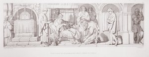 Harold, který se vrátil z Normandie, se představuje Edwardu Vyznavači z „Příběhu normanského dobytí“, vyryl L. Gruner, 1866 od Daniel Maclise