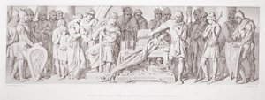 Haroldova přísaha věrnosti Vilémovi, složená nad ukrytými ostatky svatých, z knihy "The Story of the Norman Conquest", vyryl L. Gruner, 1866. od Daniel Maclise