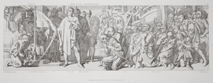 Pocta vzdaná zasvěcenému praporu, z „Příběhu o dobytí Normanů“, vyryl L. Gruner, 1866 od Daniel Maclise