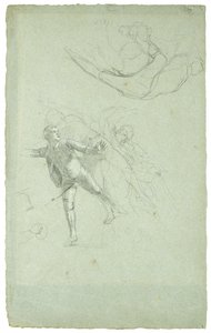 Study for The Siege of Gibraltar (Studie pro postavu na dělu v dlouhém člunu), 1785-1786 (černobílá křída na šedomodrém papíře) od Daniel Mytens