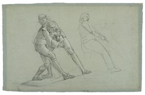 Studie k obléhání Gibraltaru (Studie figur táhnoucích na laně), 1785-1786 (černobílá křída na šedomodrém papíře) od Daniel Mytens