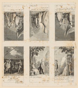 Strany 1–3 a 10–12 k Shakespearově hře „Bouře“ od Daniel Nikolaus Chodowiecki