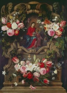 Květinový věnec s Madonnou a dítětem od Daniel Seghers