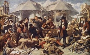 Petra Velikého v Deptford Dockyard v Londýně od Daniel after Maclise